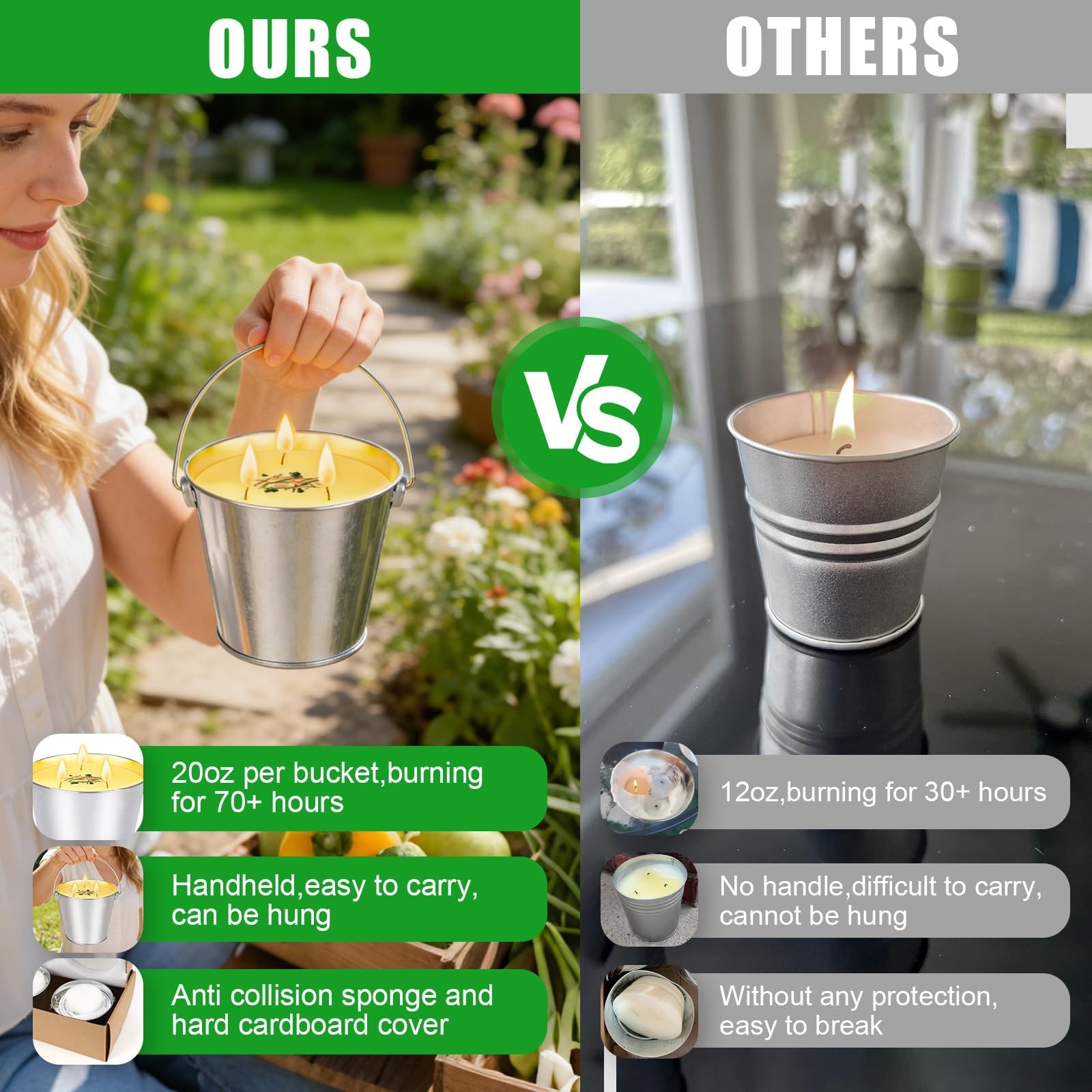 Large Citronella Candles 3 Pack – 20oz Each, 200+ Hour Burn Time, Outdoor Patio