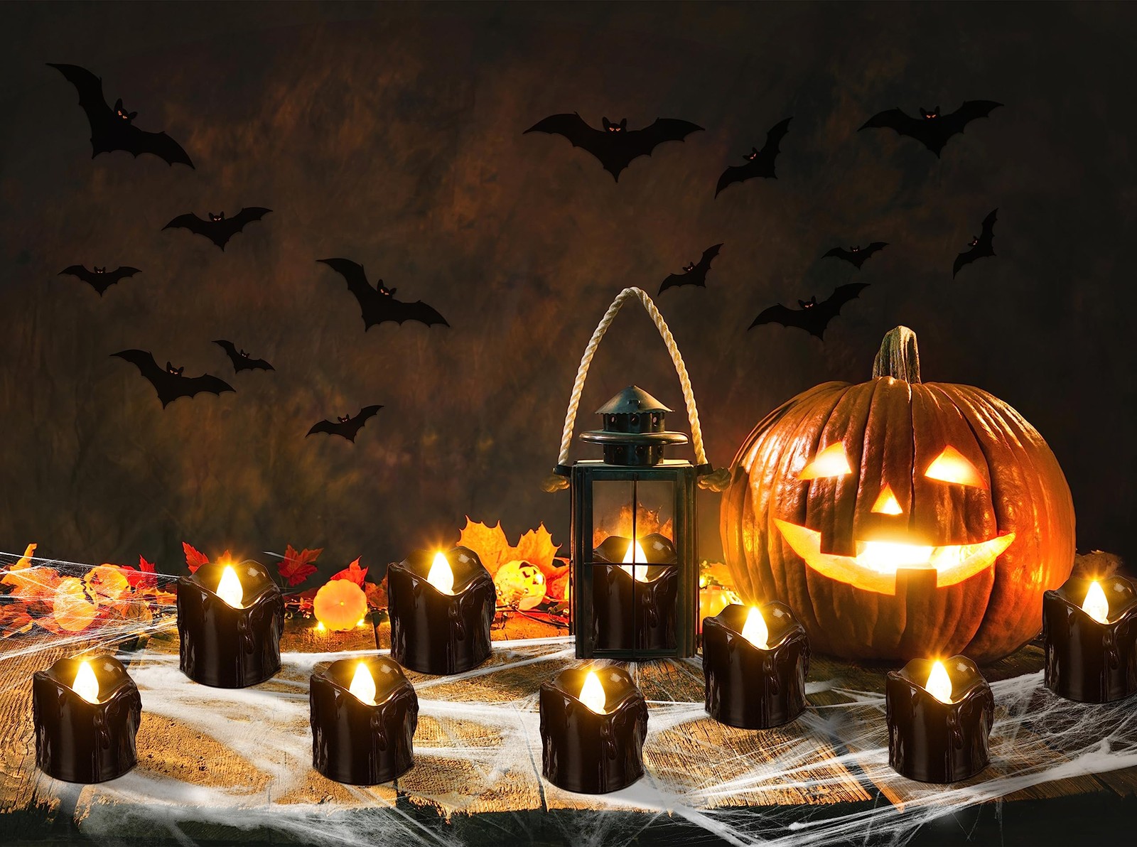 24 PCS Halloween Decorations Indoor Black Tea Lights LED Flameless Battery