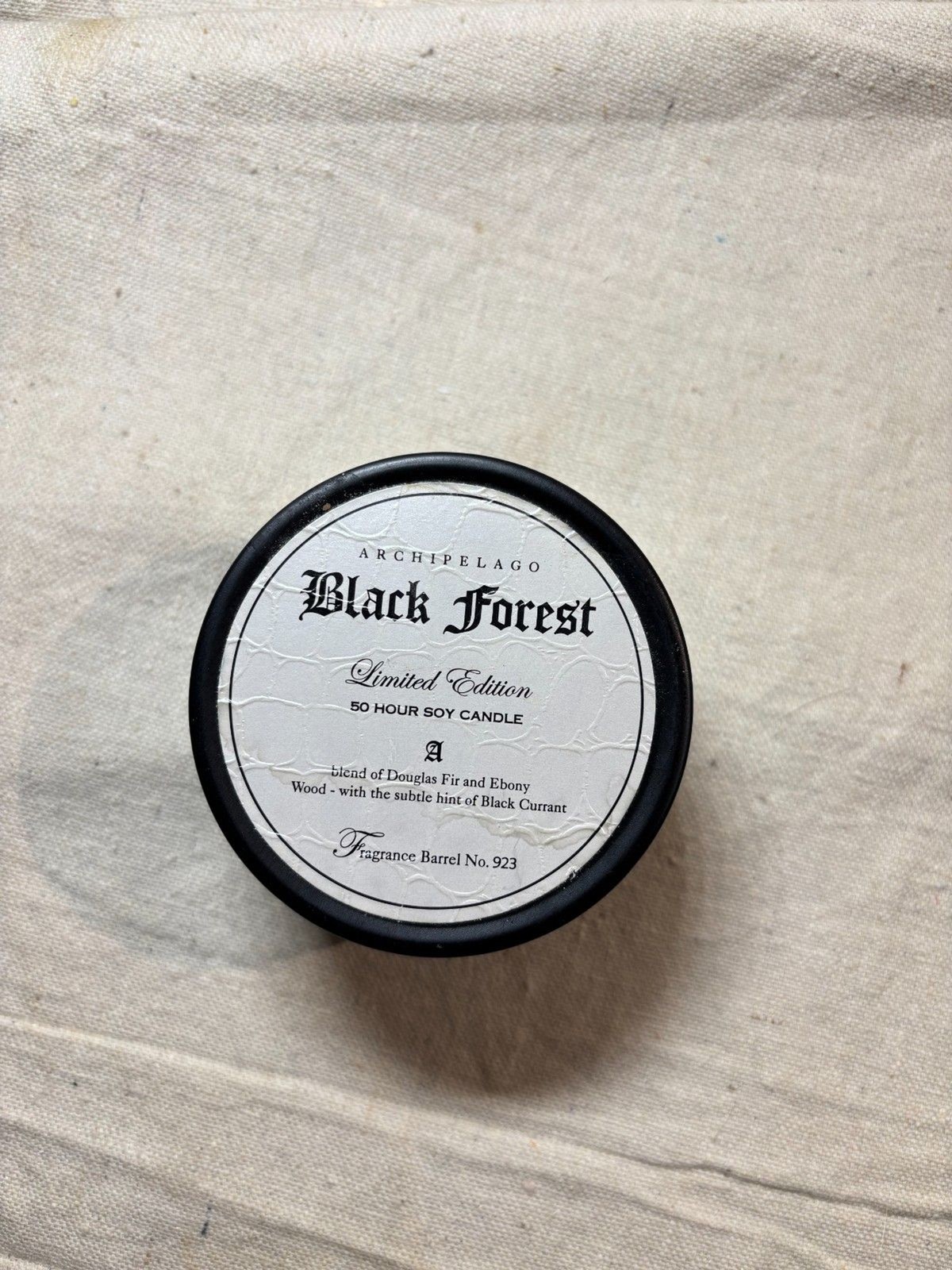 Archipelago Black Forest Candle Unburned Missing Band Fragrance Barrel 923