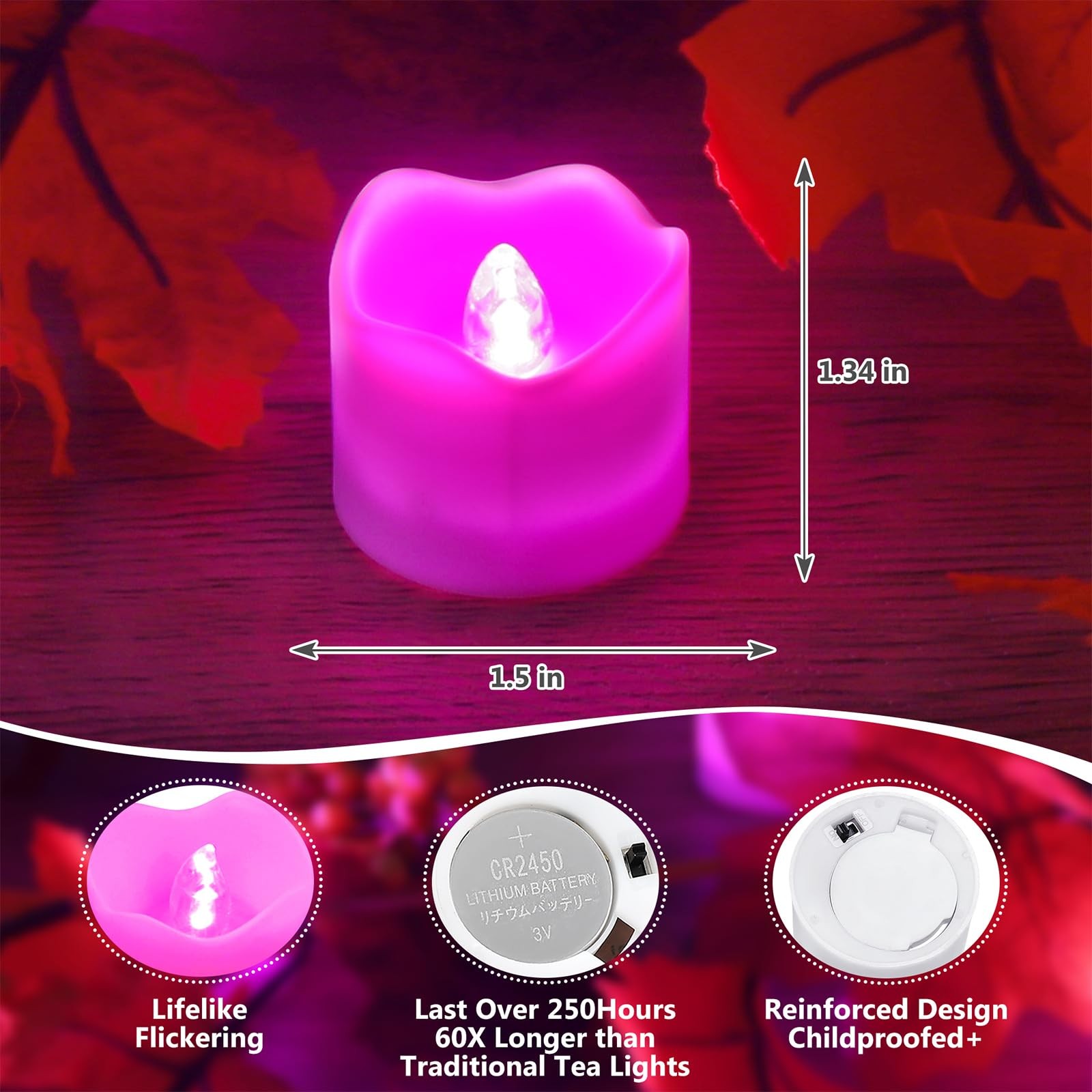 Remote Control Flameless LED Votive Candles Timer CR2450 Battery Pink 12 PCS