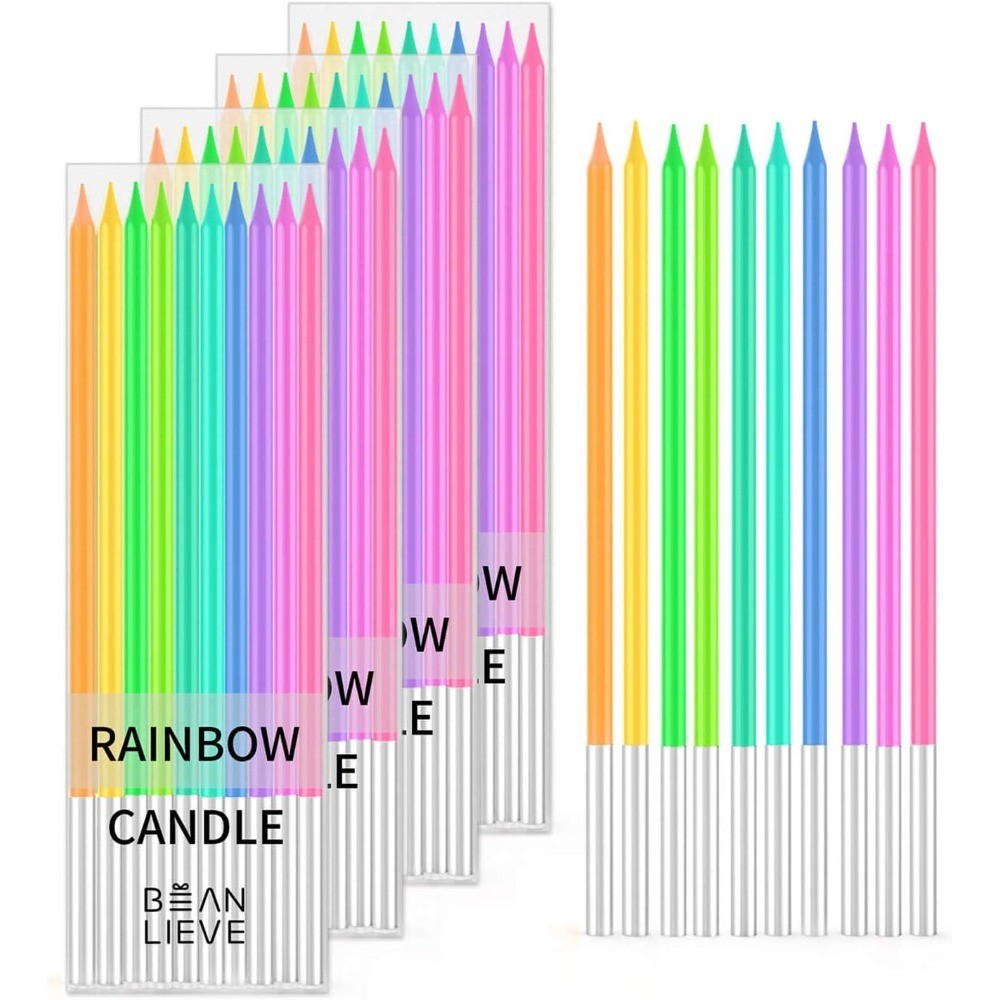 40 Count Rainbow Birthday Candles Long Thin Taper Candles for Cake Cupcake