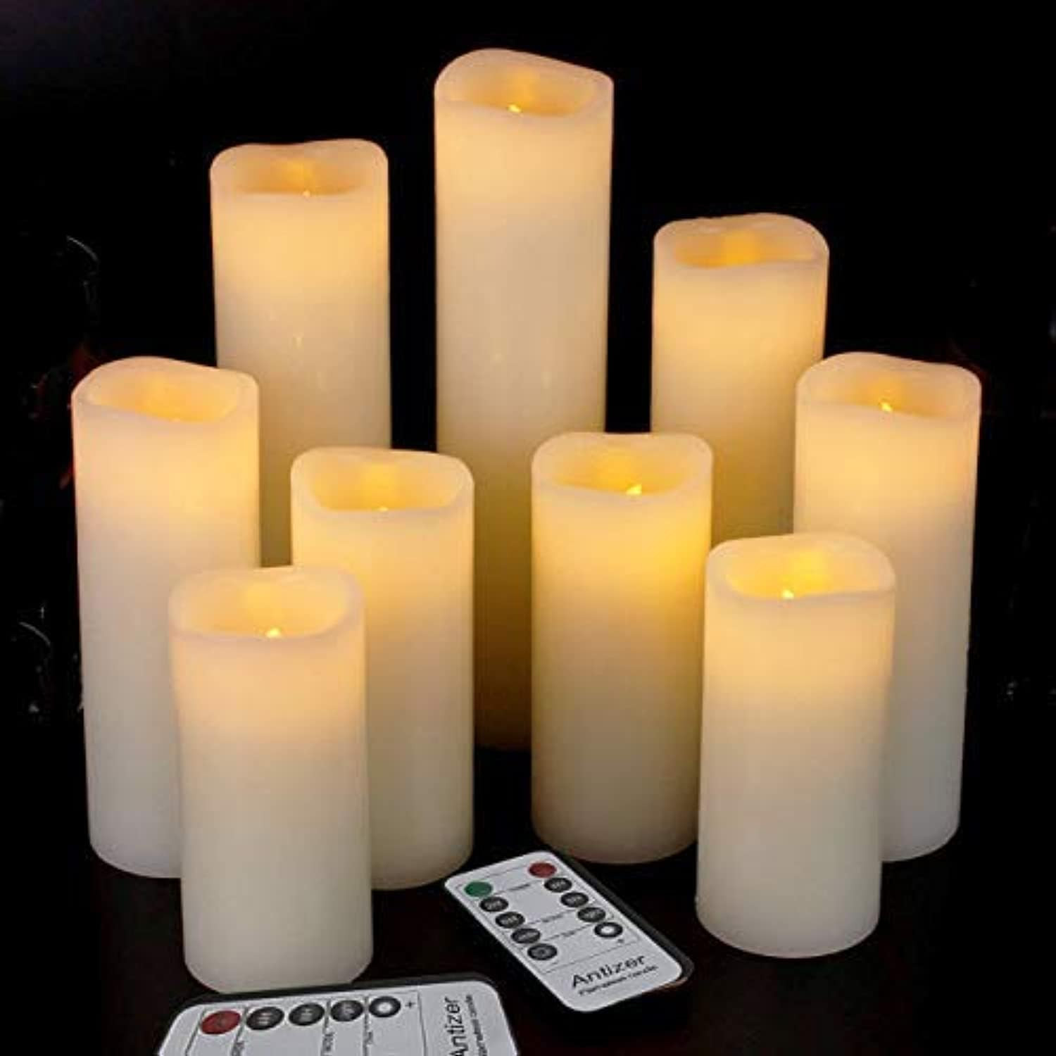 Flameless Candles Led Candles Pack of 9 (H 4″ 5″ 6″ 7″ 8″ 9″ X D 2.2″) Real Wax