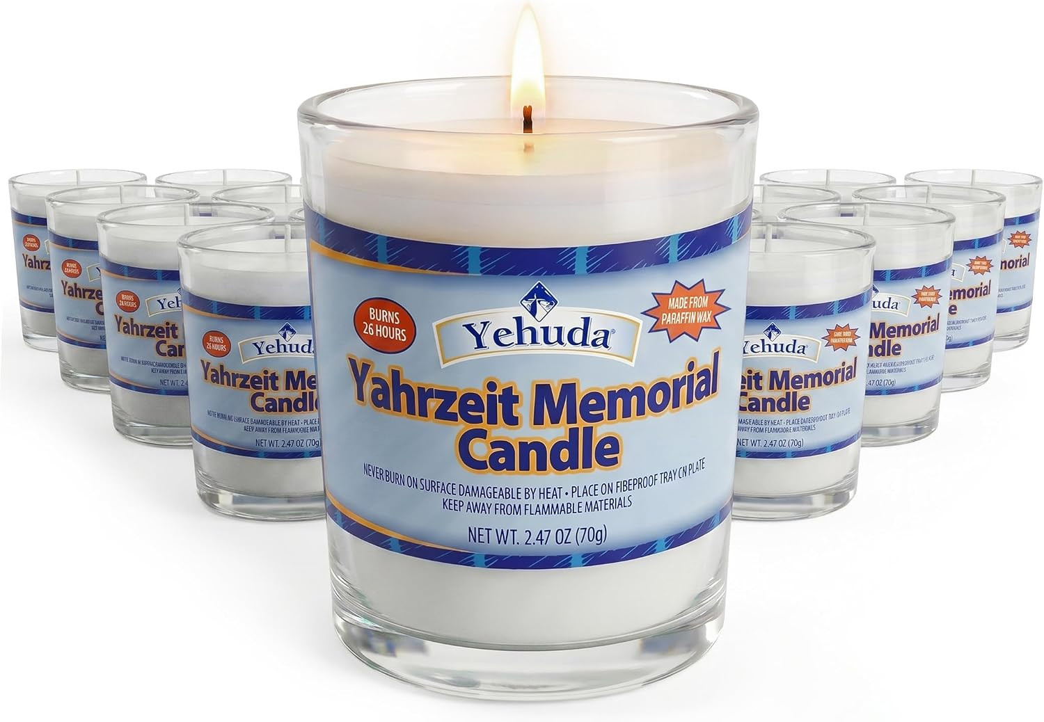 , Yahrzeit Memorial Candle, Glass Tumbler (24 Pack) 24 Hour Candles – Burns 26 H