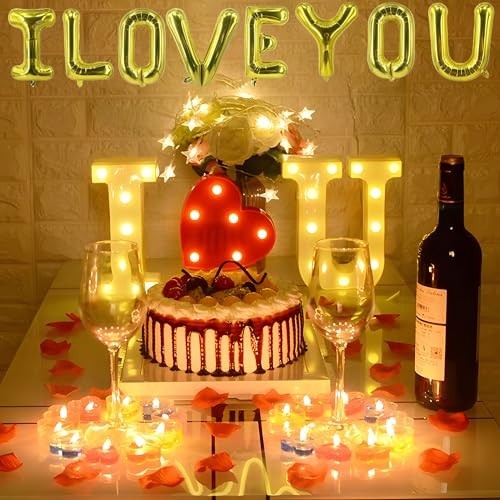 Romantic Bedroom Decor Set – 2000 Rose Petals, Candles, LED Love Sign & Heart Ba