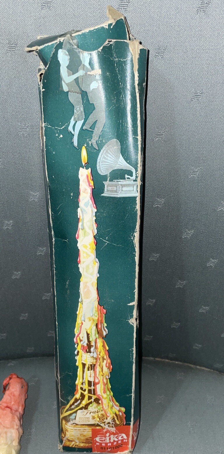 Vintage 1970s Colorful Multi-Color Drip EIKA Candles 11.5”, W/Stand, Germany