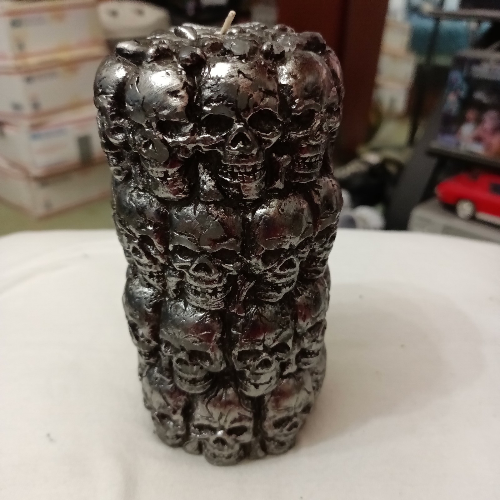 Skulls Wax Silver Pillar Candle 6in Tall 3in Wide New