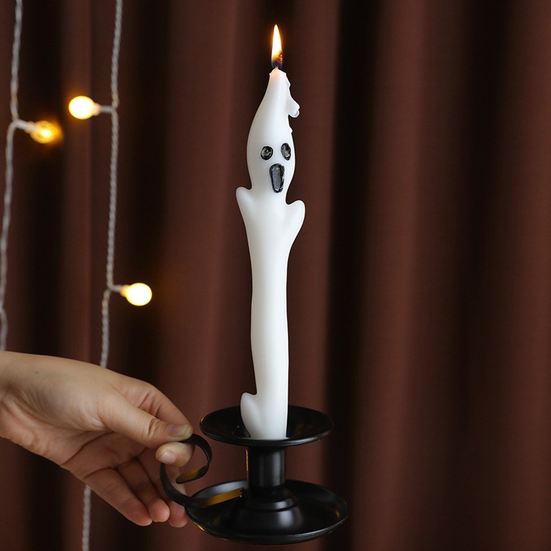 2PCS White Halloween Ghost Long Candles Spooky Ghost Taper Candles Home Decor