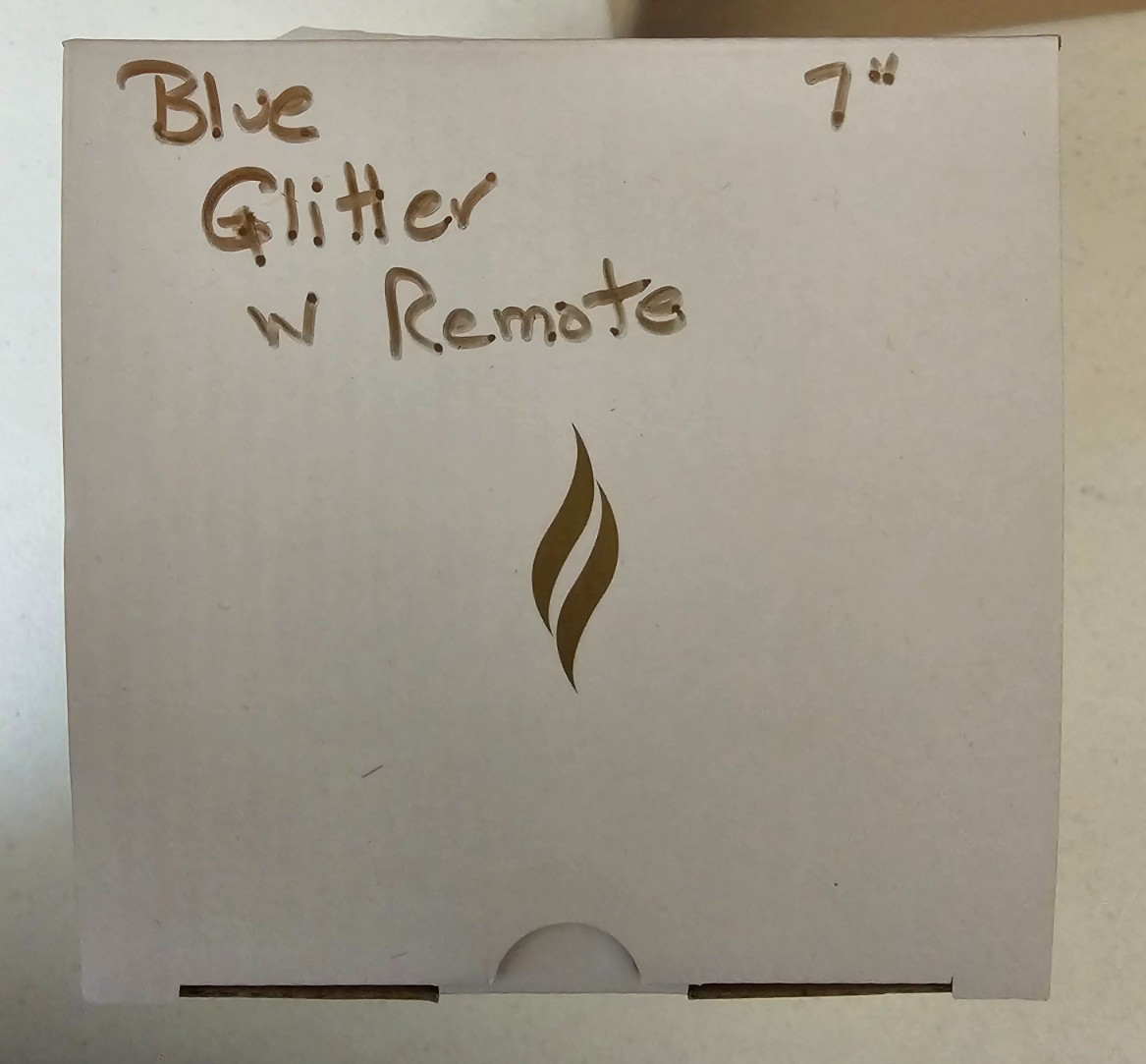 Blue Glitter Luminara 3.5″ X 7″ Flameless Pilar Candle w/Remote