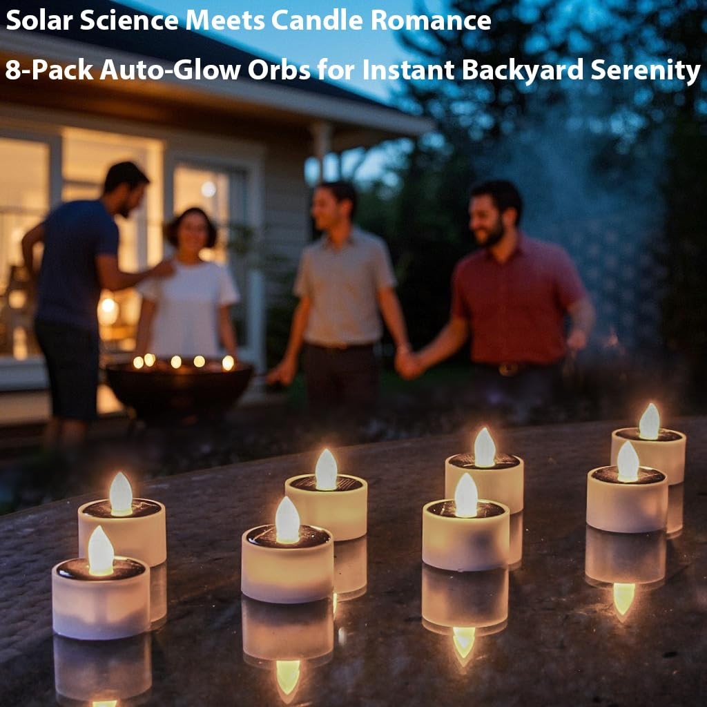Solar Tea Lights Outdoor Waterproof, 8pcs Rechargeable Dusk to Dawn Little So…