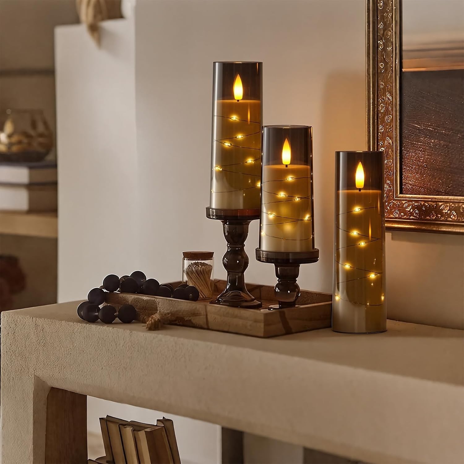 Flameless Battery Operated Pillar Candles with Remote Timer, Grey | Acrylic L…