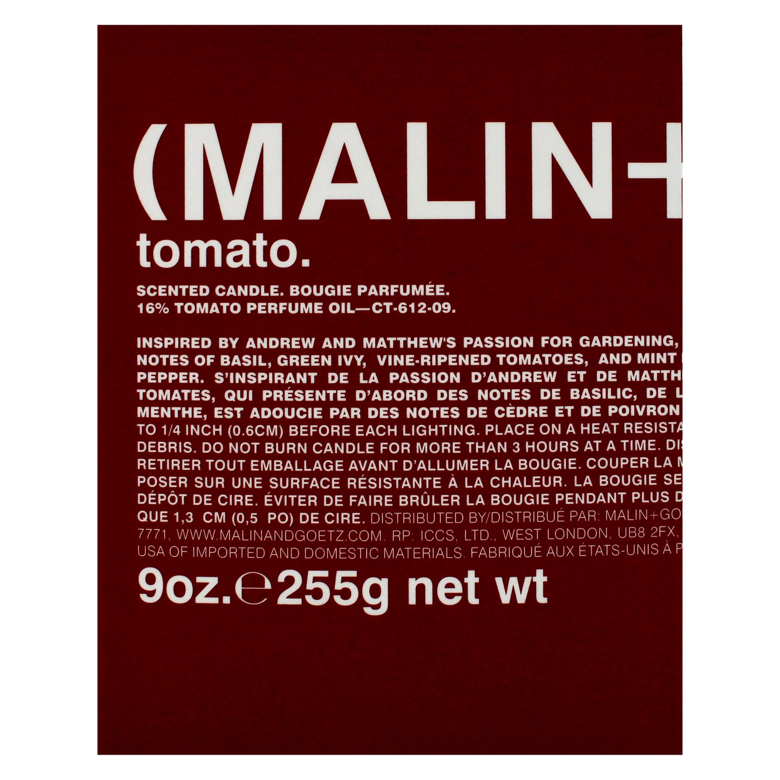 Scented Candle – Tomato by Malin + Goetz for Unisex – 9 oz Candle