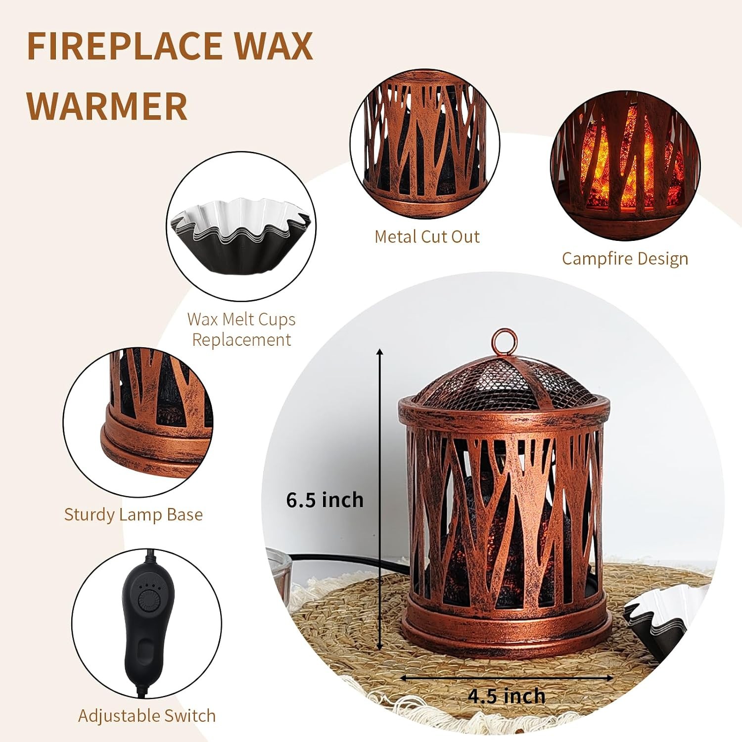 Electric Wax Melt Candle Warmer with Lamp & Timer – Copper Fragrance Lamp
