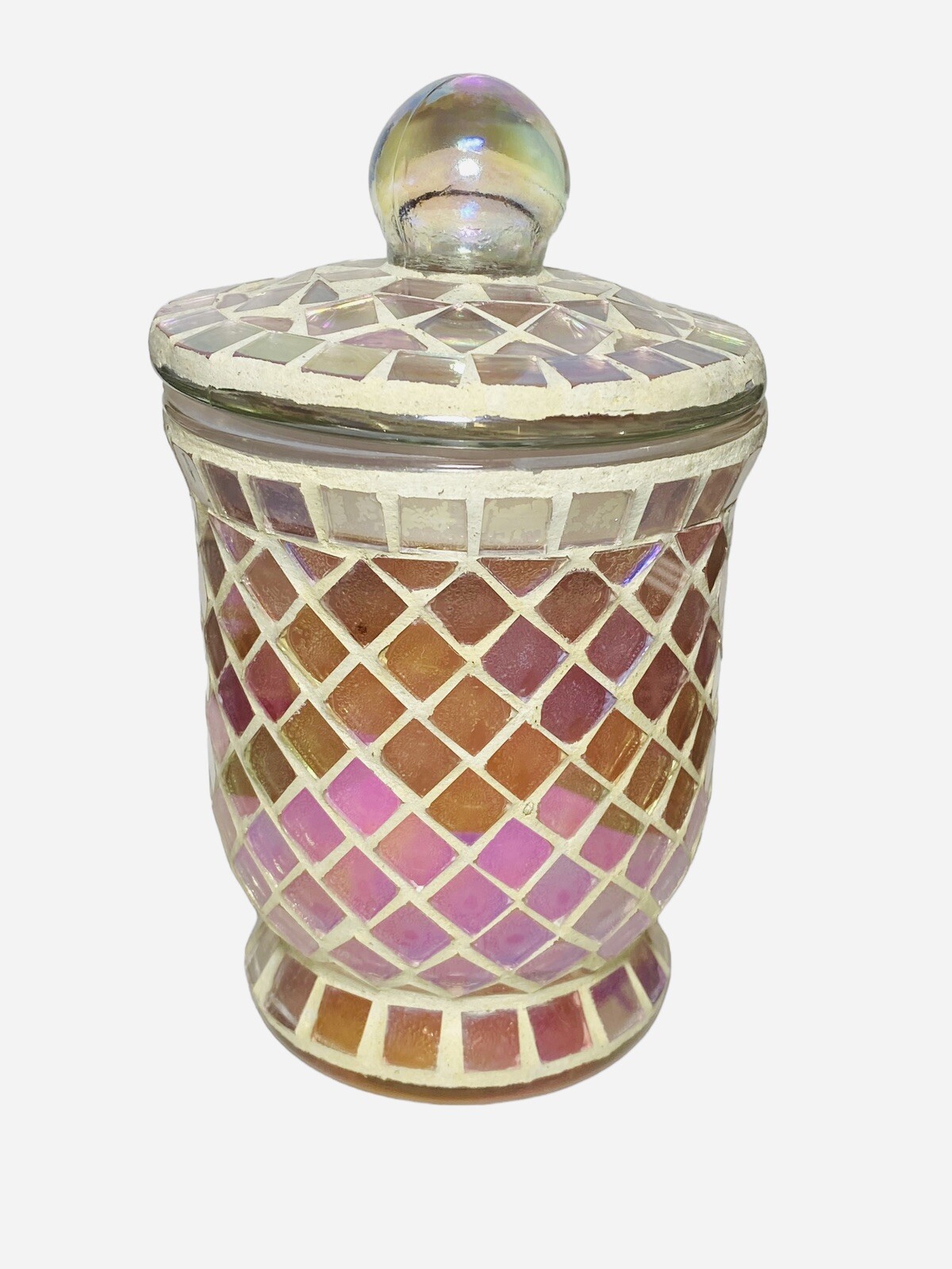 Pier 1 Candle Ocean Pearl Mosaic Tiles Pink Jar Iridescent Shabby Chic Decor