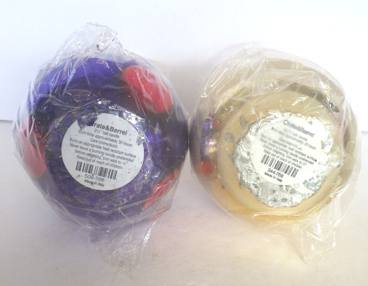 Crate & Barrel 3 1/2″ Christmas Ball Candles Set of 2 New Made in Italy