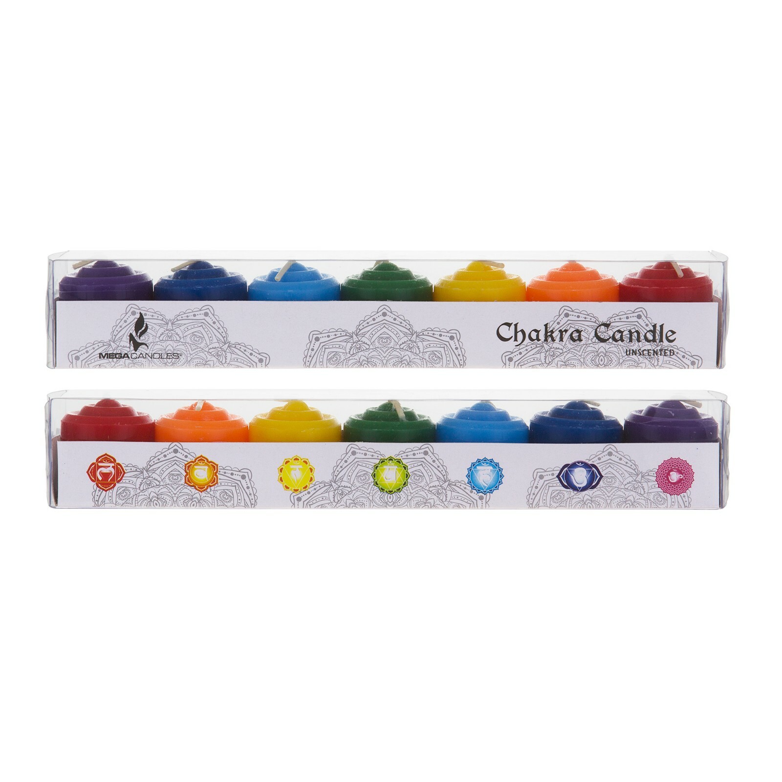 Mega Candles – Unscented 10 Hours Chakra Votive Candles – Set of 7 CGA168-Asst