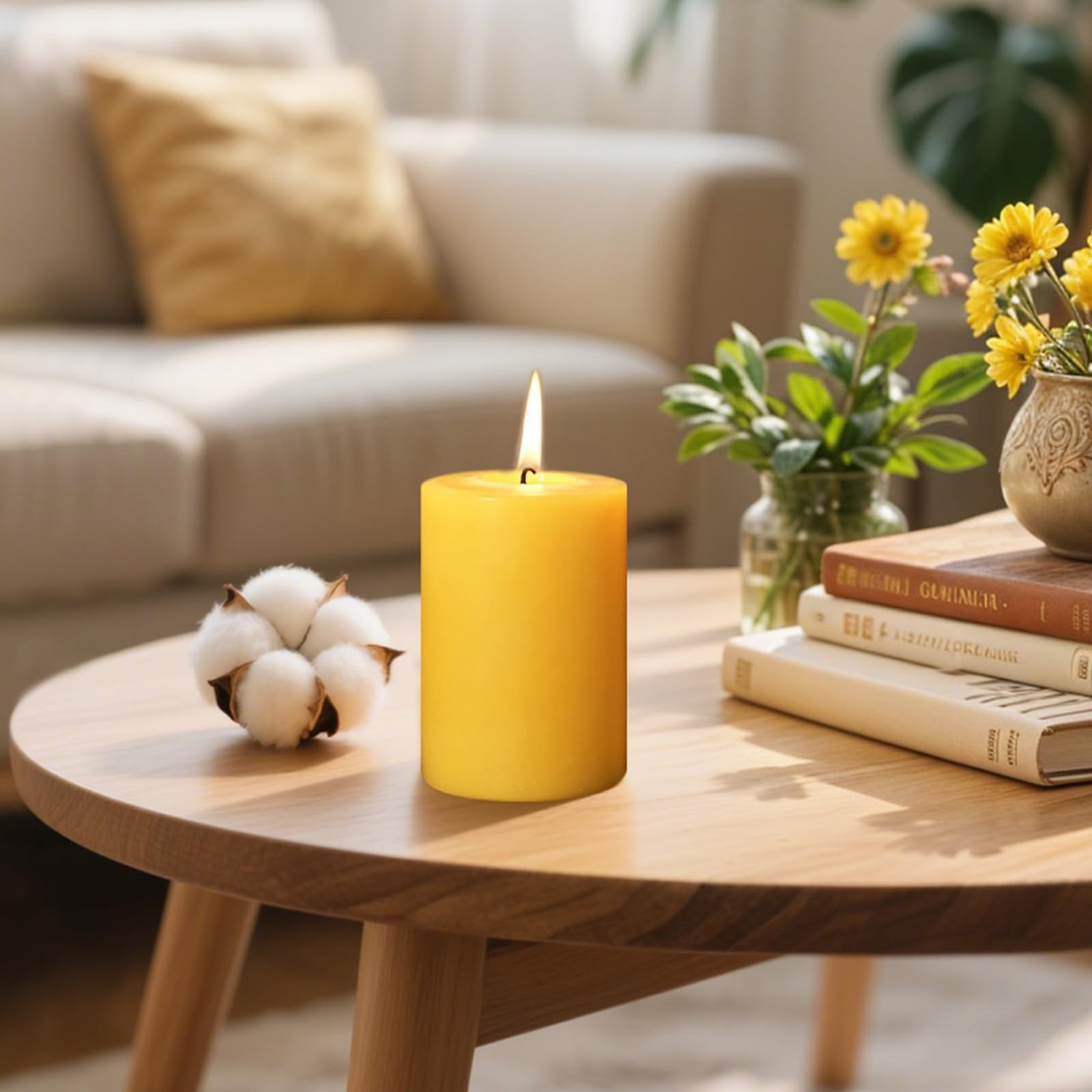 Capaniel Natural Beeswax Pillar Candles, 2 Pack, 3 x 4 Inch, 120 Hours Total