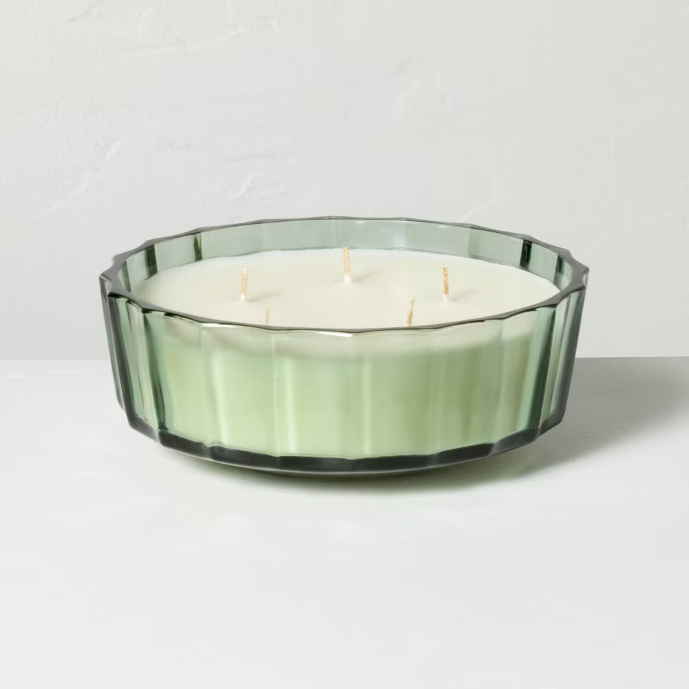 5 Wick XL Colored Glass Faceted Driftwood and Amber Jar Candle –
