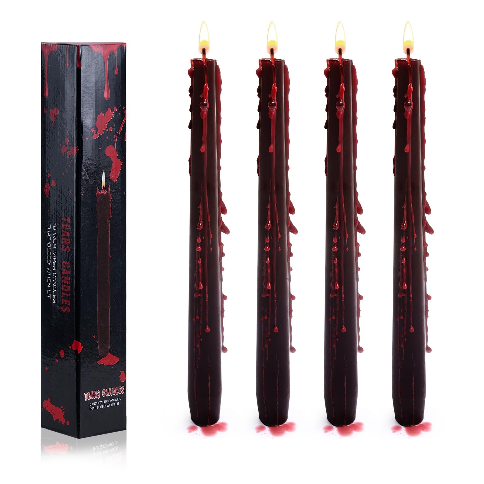 8 PCS Halloween Bleeding Taper Candles 10 Inch Black Tears Gothic Decoration