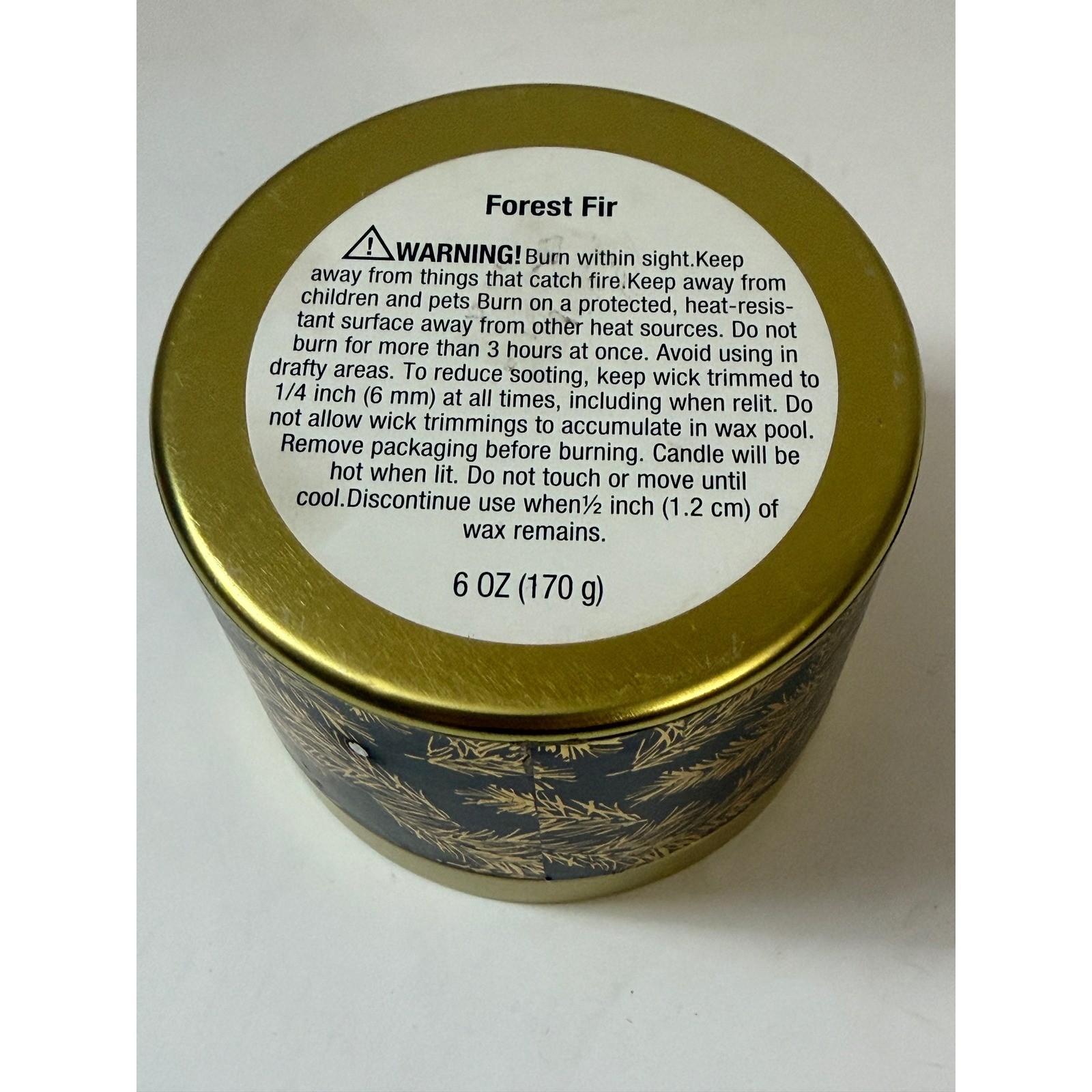 Forest Fir Soy Blend Scented Candle 6 oz Gold and Black Decorative Tin 0186