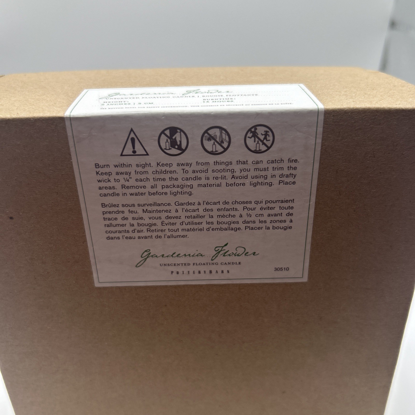 Pottery Barn Unscented Gardenia Flower Floating Candle New In Box 14hr burn time