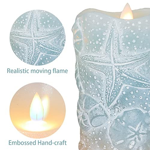 Ocean Blue Flameless Candles Flickering Wick Real Wax Shell LED Candles with Rem