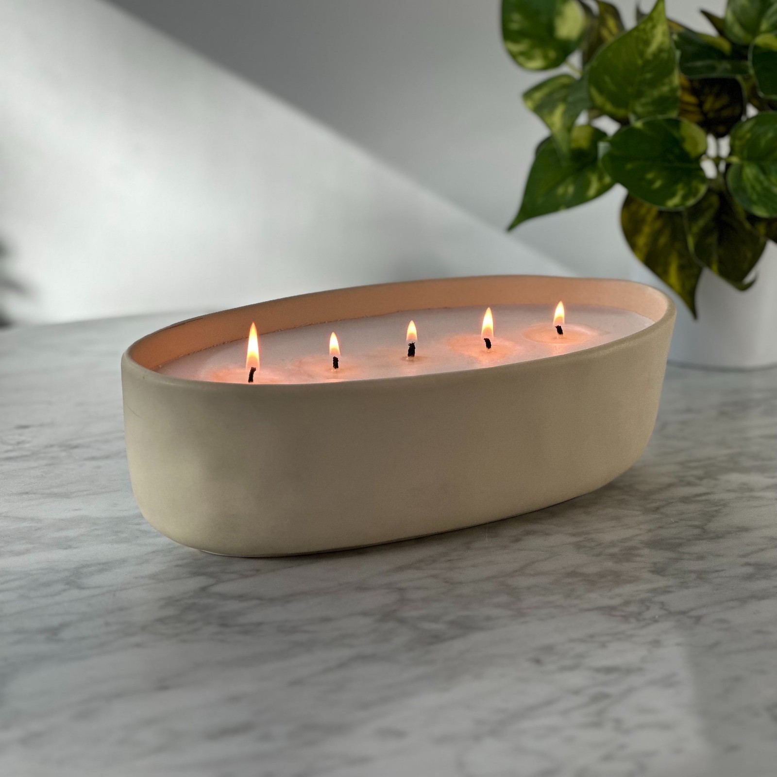 5-Wick 40.5 oz Ceramic Candle, Red Lava & Citrus, Beige
