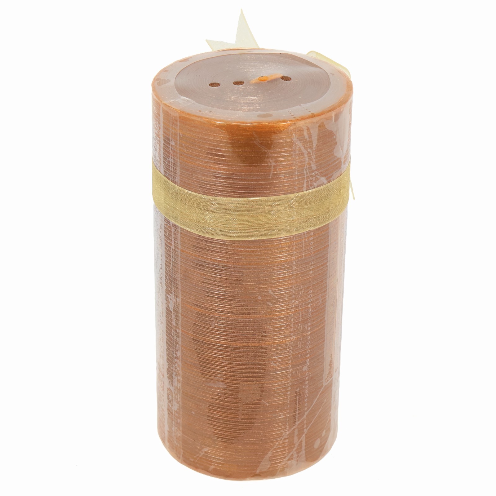 Pier 1 Unscented Pillar Candle Gold Ribbon Crystal Accent 3×6 Decorative Candle