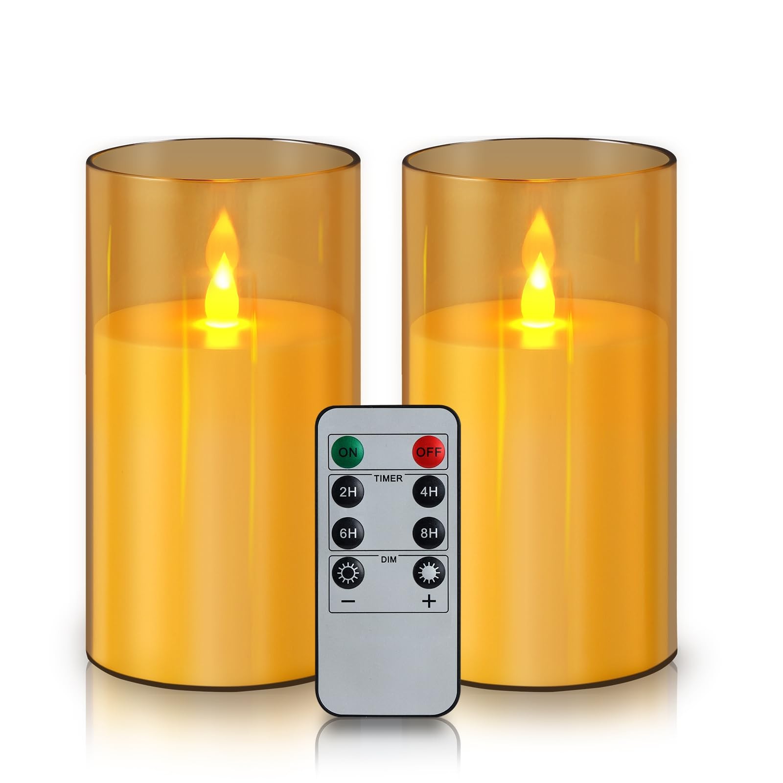 Amber Flameless Candles with Remote and Timer, 2 Pcs(D3 xH6) Flickering Batte…