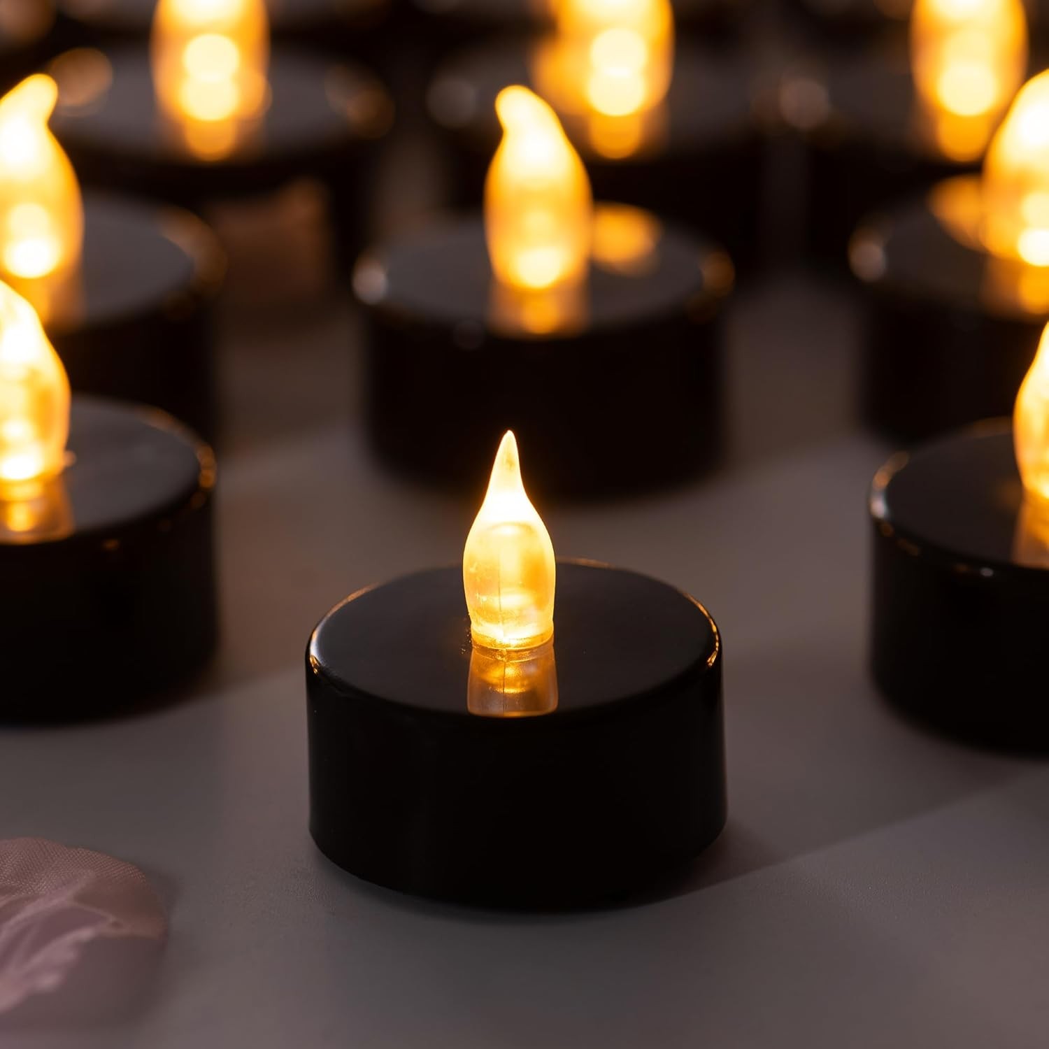 Lasts 2X Longer Black Flameless Tealight Candles, 40 Pack, 1.5″x1.4″,