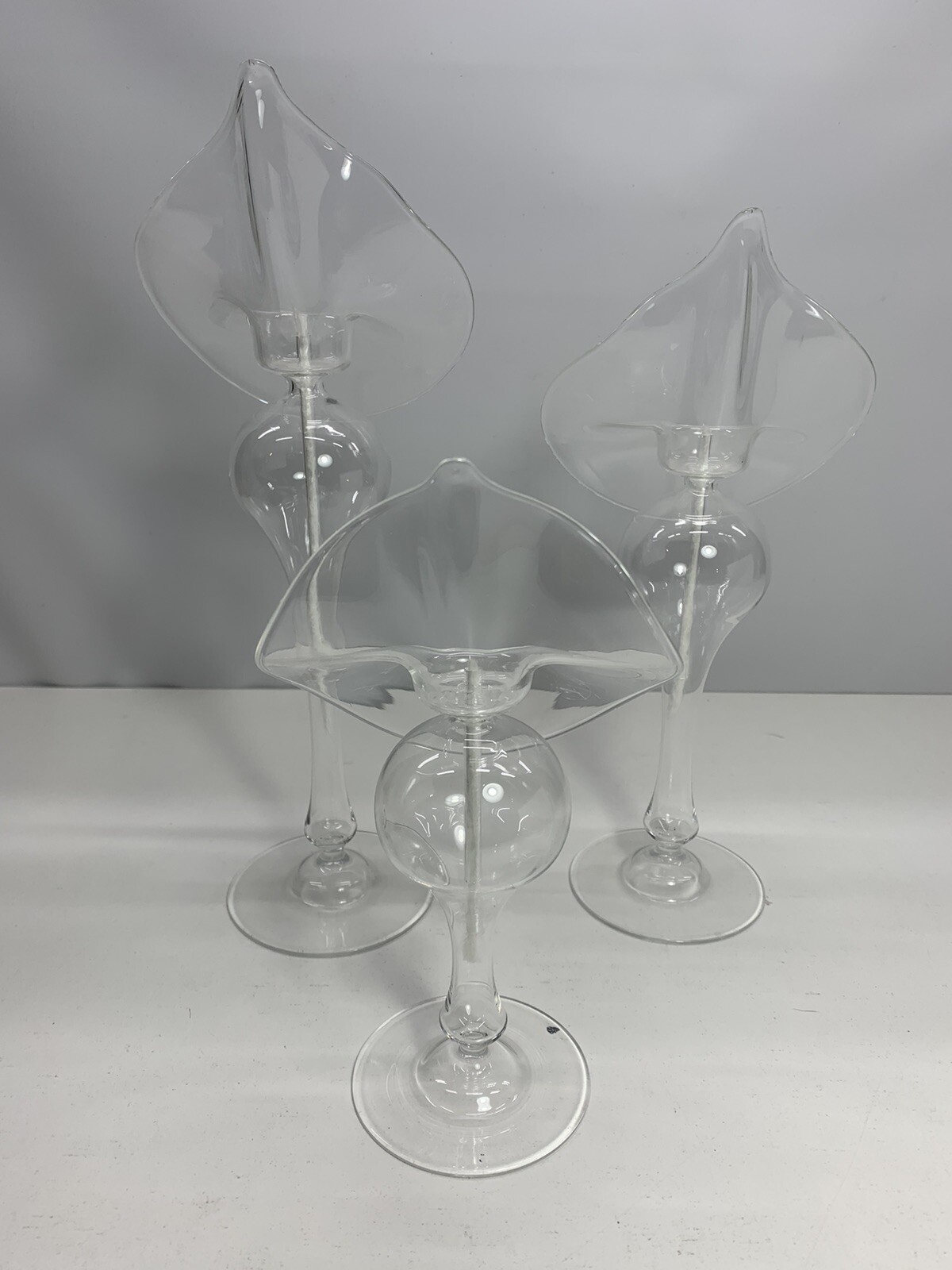 3 Piece Stair Step Glass Calla lily Oil Candles Handblown Glass New Open Box