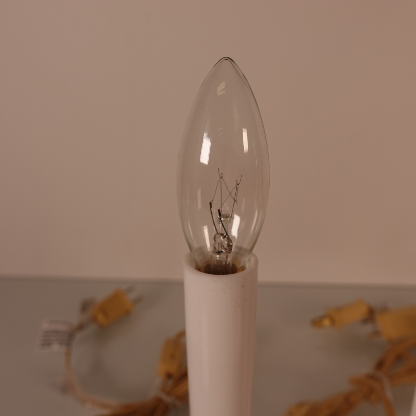 Electric Window Candles Lights Set of 3 Glass Bulb White w/ Black Metallic Base