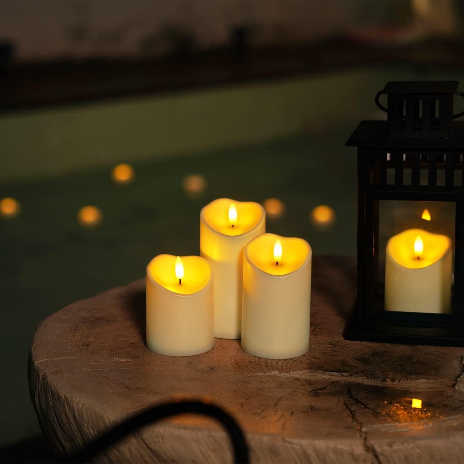 Outdoor Waterproof Flameless Candles Set of 3 with Remote Control – Dark Ivory