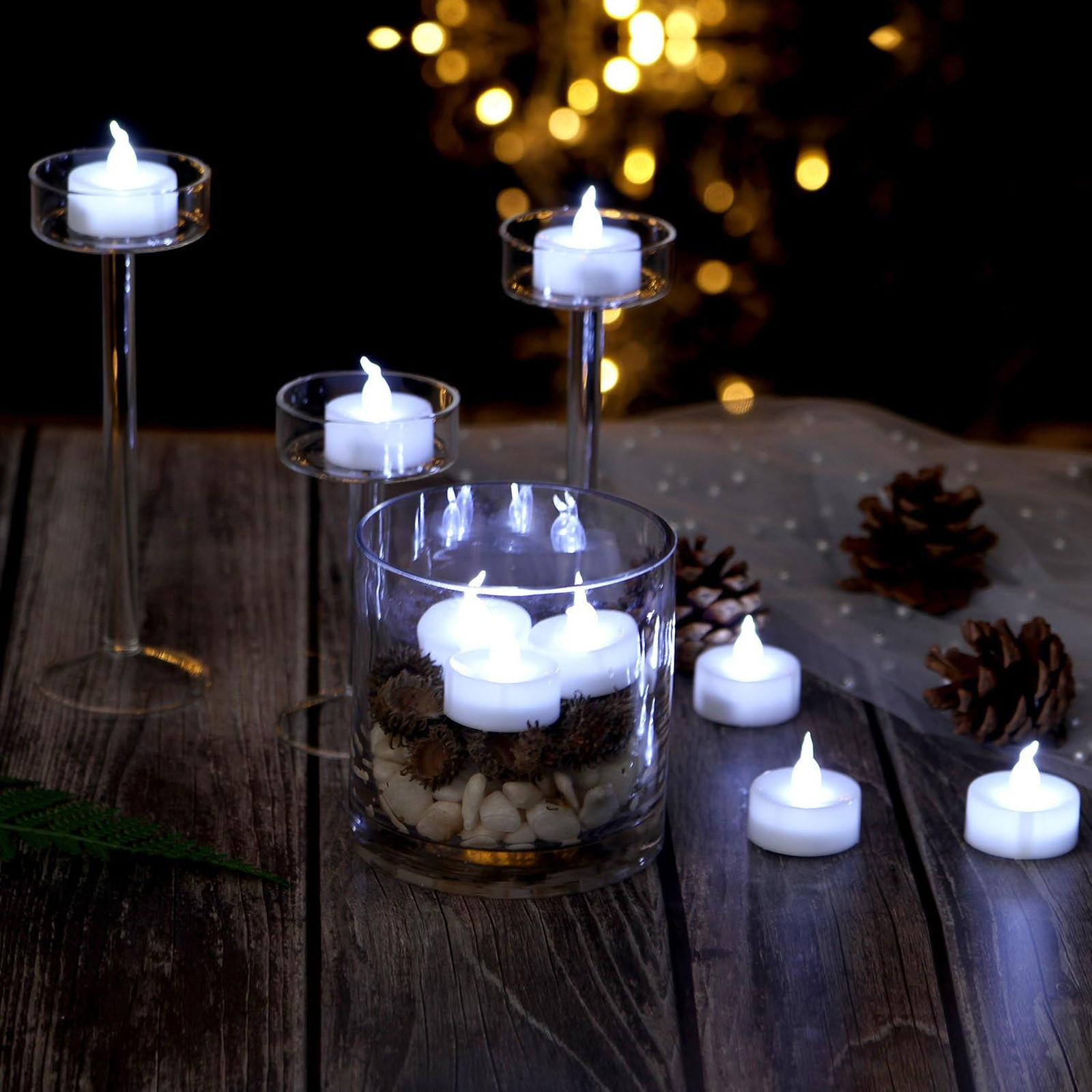 Flameless LED Tea Lights 24 Pack Timer Cool White Battery Operated No Flicker