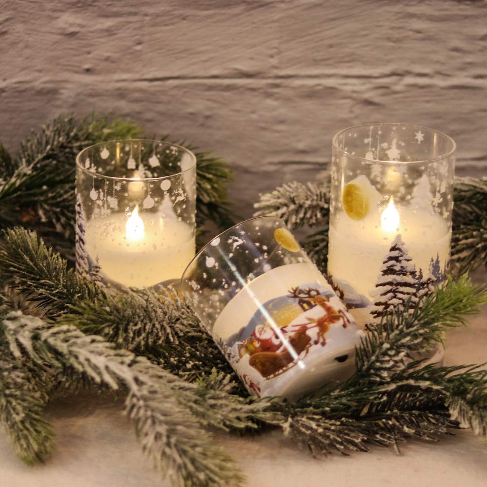 Santa Claus Glass Flameless Candles Remote and Timer, Battery Operated Real W…