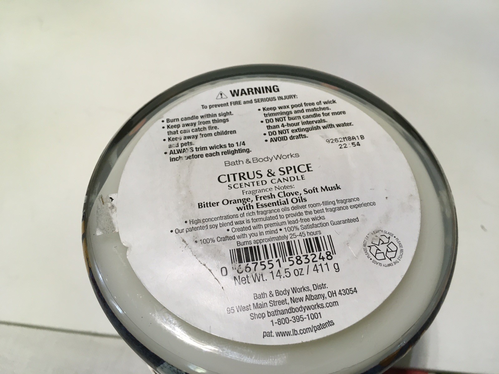 Bath & Body Works Candle 3-Wick Spiced Citrus & Spice 14.5 oz