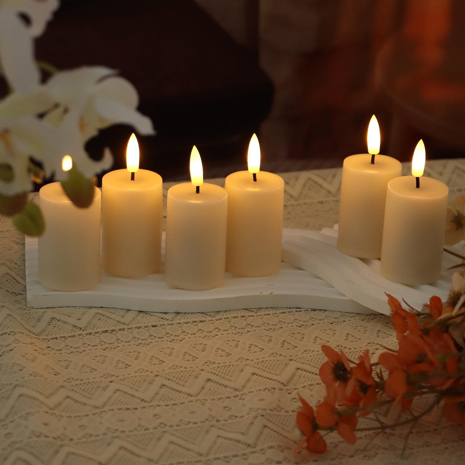 6 Pack LED Black Wick Flat-topFlameless Votives with Built-in Timer