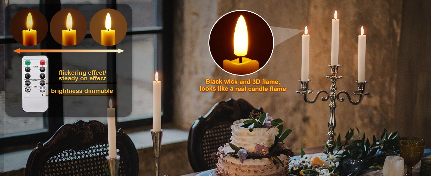 12 Pcs Flickering Flameless Taper Candles Battery Operated with Remote & Timer