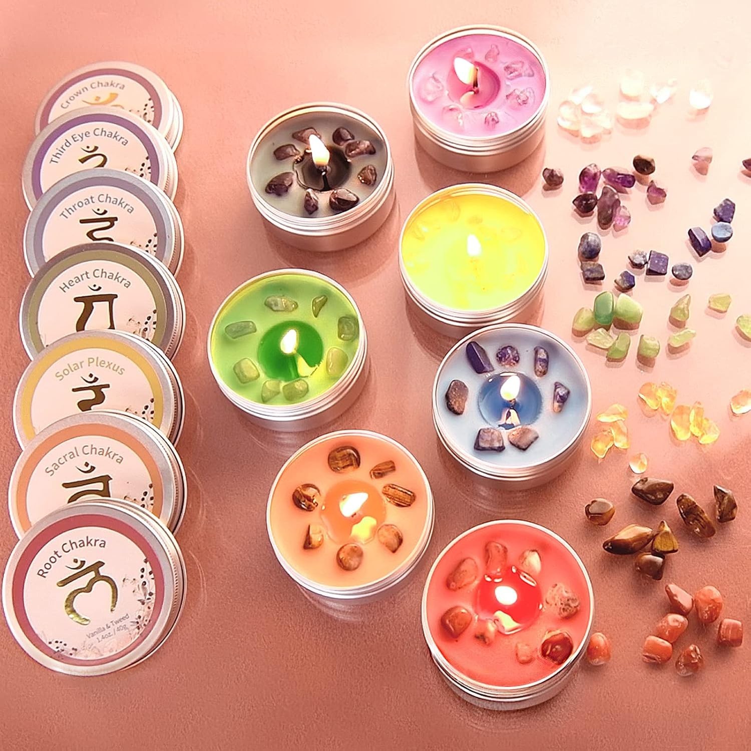 7 Chakra Healing Candles Crystal Scented Set for Meditation, Yoga & Relaxation