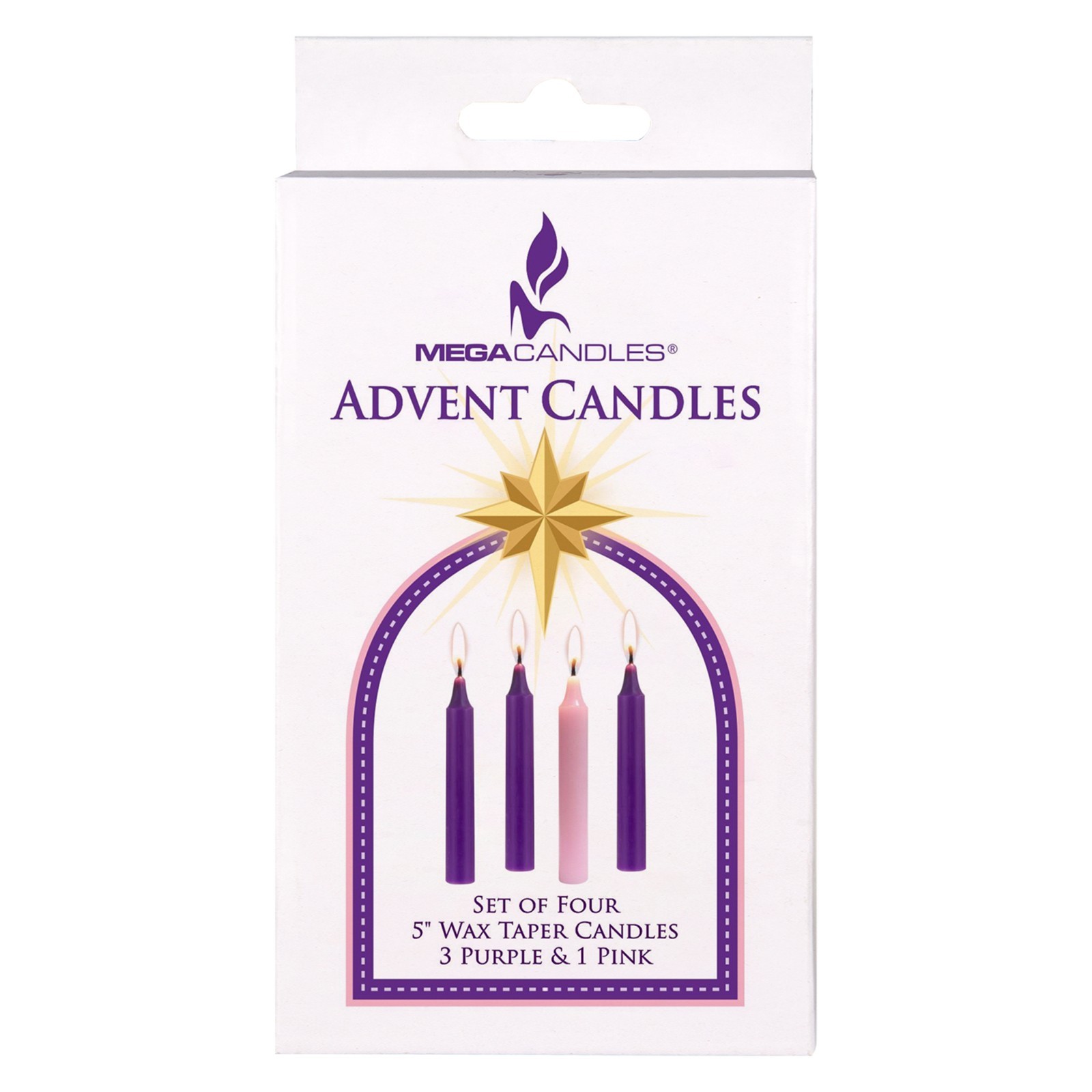 Mega Candles – Unscented 5″ Advent Taper Candle – Assorted, Set of 4