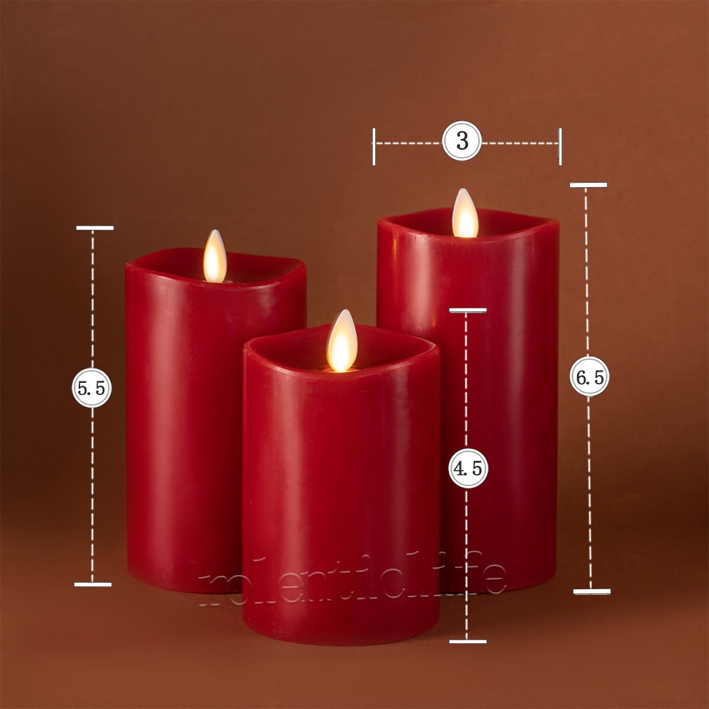 Luminara Real Wax Flameless Pillar Candles Red Moving Wick Timer Remote LED 3″