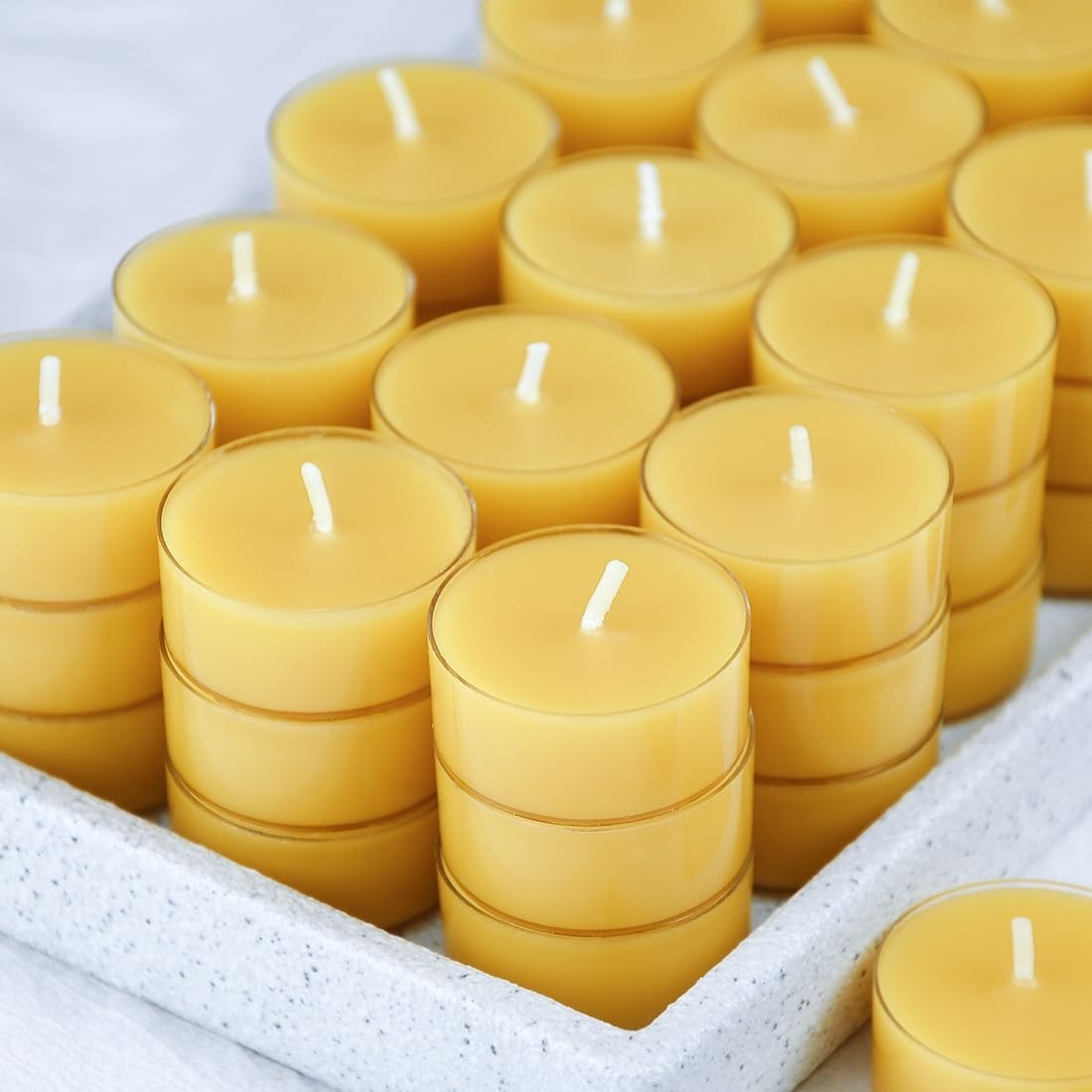 100 Pack Pure Beeswax Tealight Candles – Natural Unscented, Clean Burning, 4-Hou