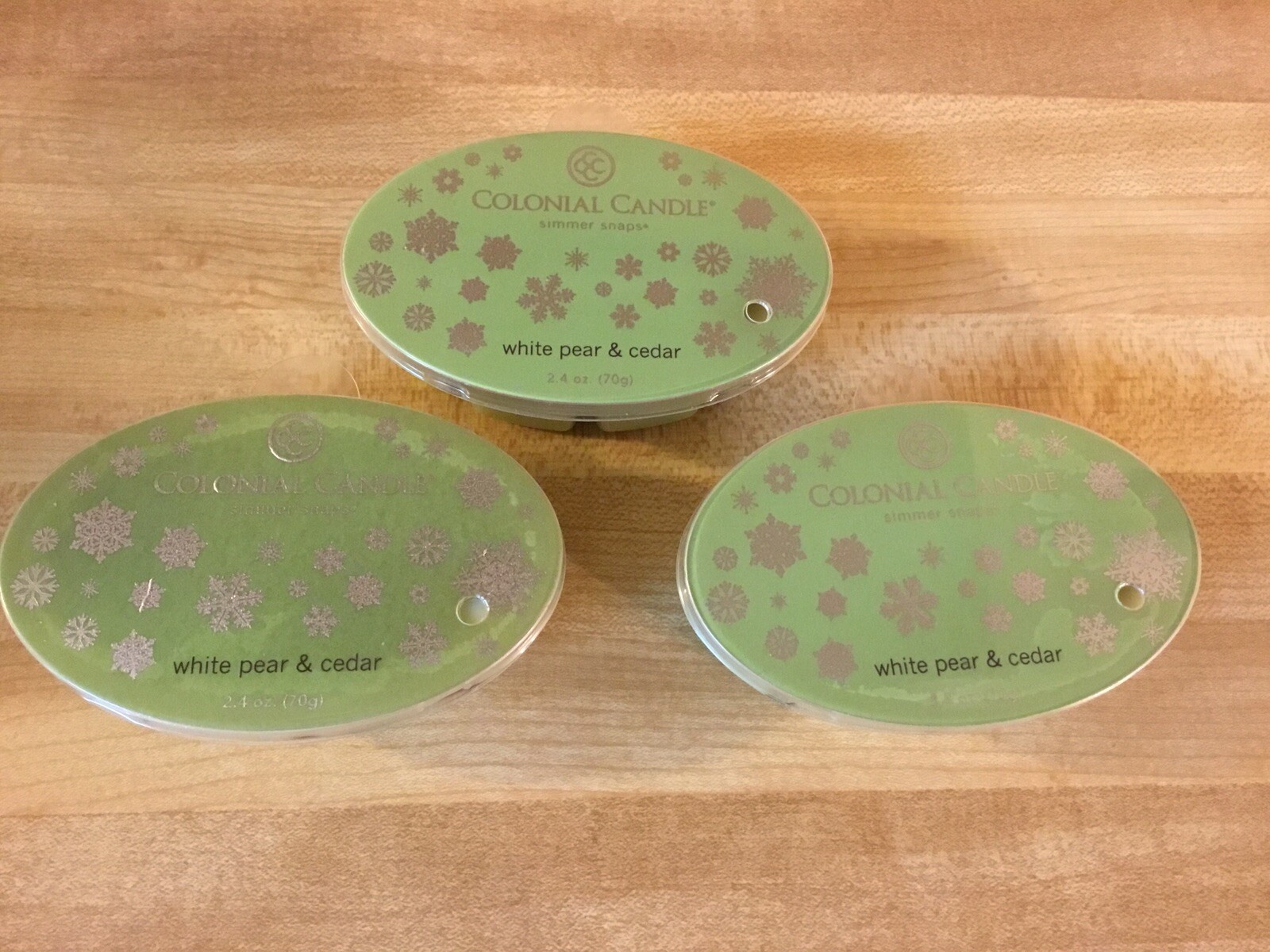 3 Colonial Candle Simmer Snaps Wax Melts Tart Bar White Pear & Cedar