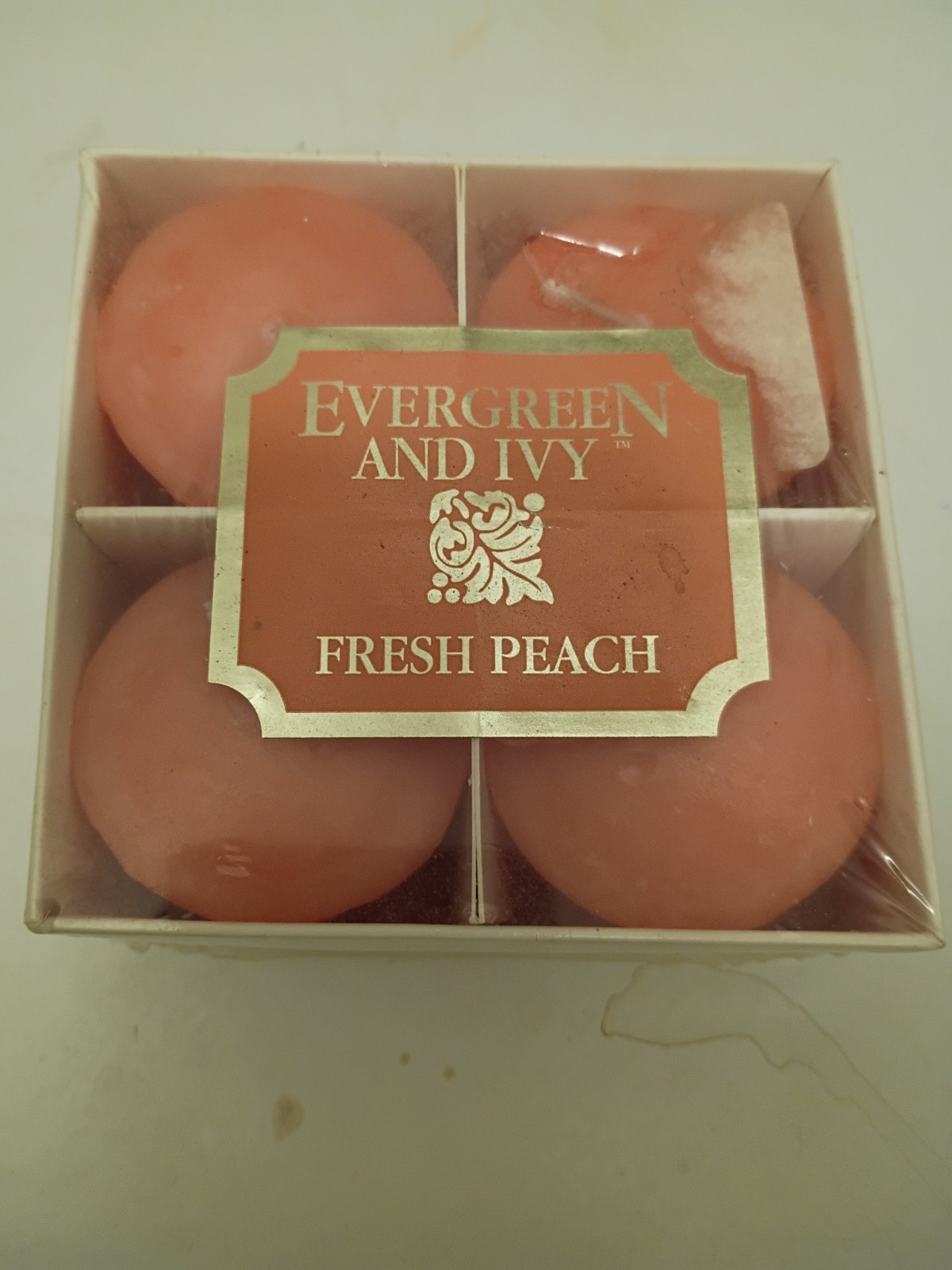 Vintage Evergreen And Ivy Fresh Peach Votive Candles Set Of 4 Made In USA New