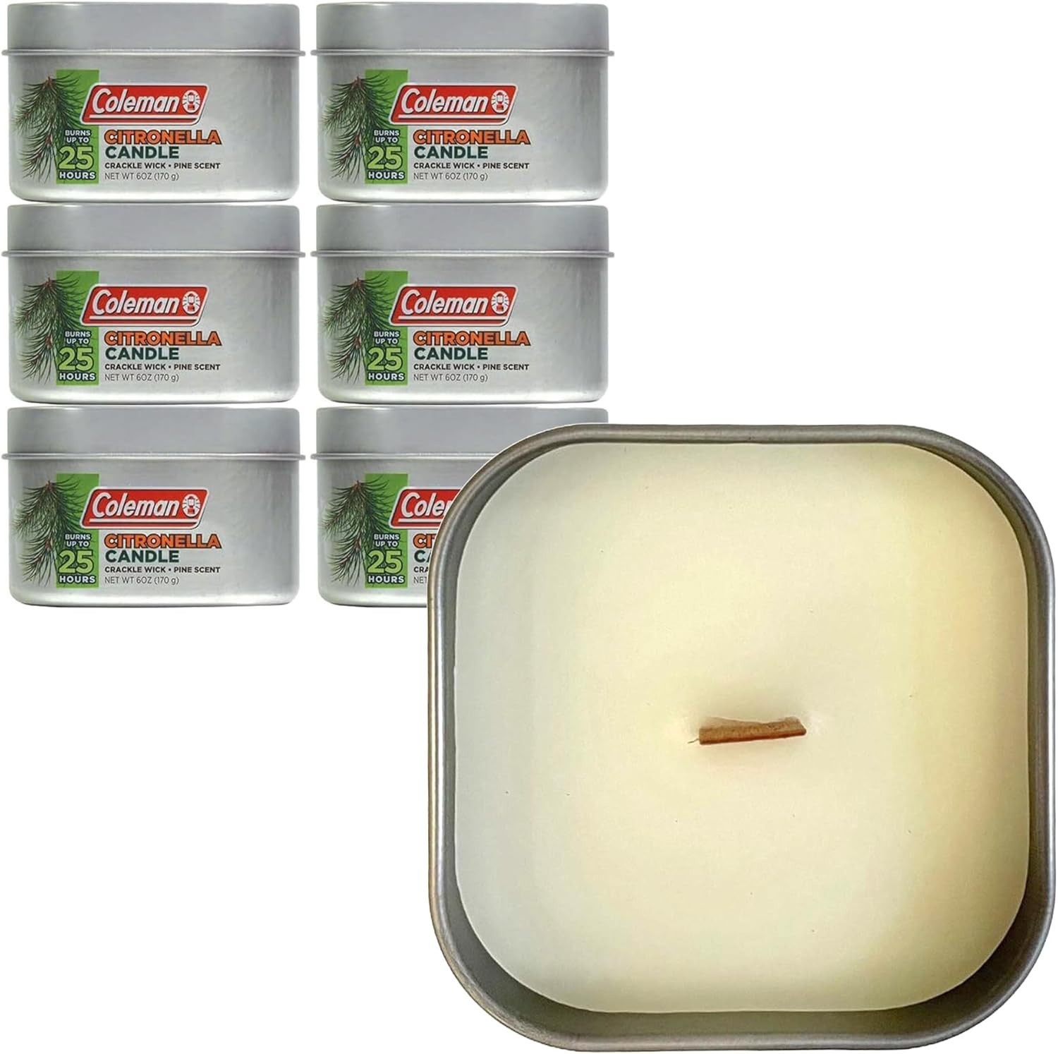 Scented Outdoor Citronella Candle with Wooden Crackle Wick, Pine Scent, 6 oz …
