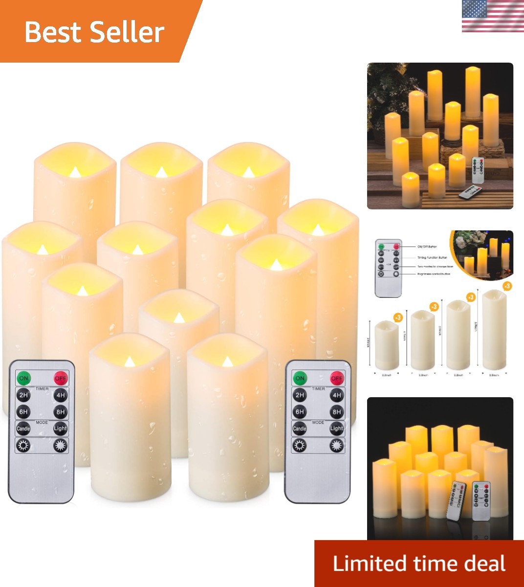 Waterproof Flickering Flameless Candles, Set of 12 Battery Operated Candles D…