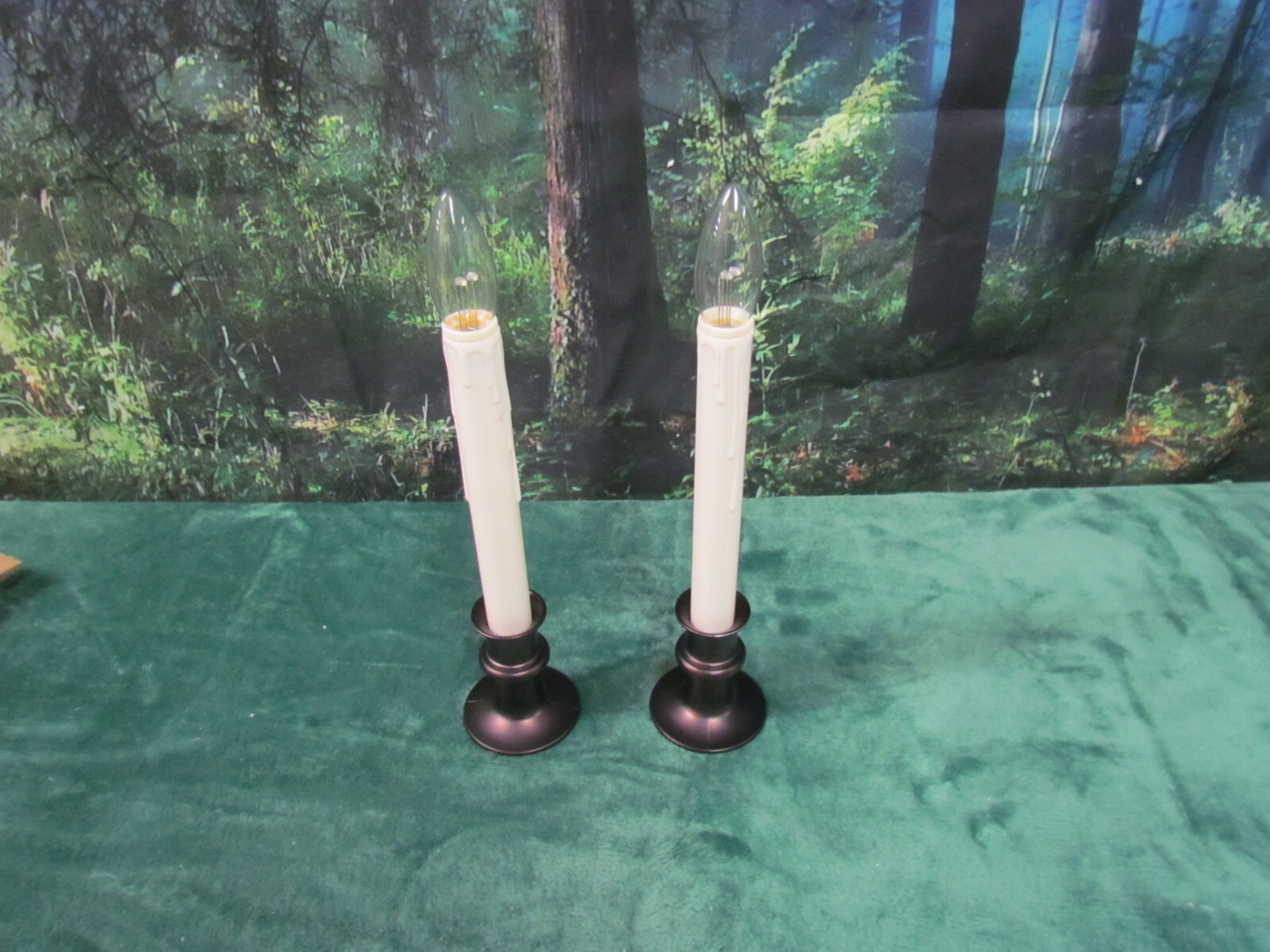 TWO BATTERY OPERATED ADJUSTABLE WINDOW CANDLES BRASS