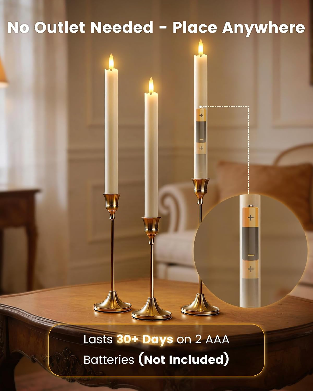 Flameless Taper Candles Real Wax with Remote, 9.6″ LED Candlesticks | Battery Op