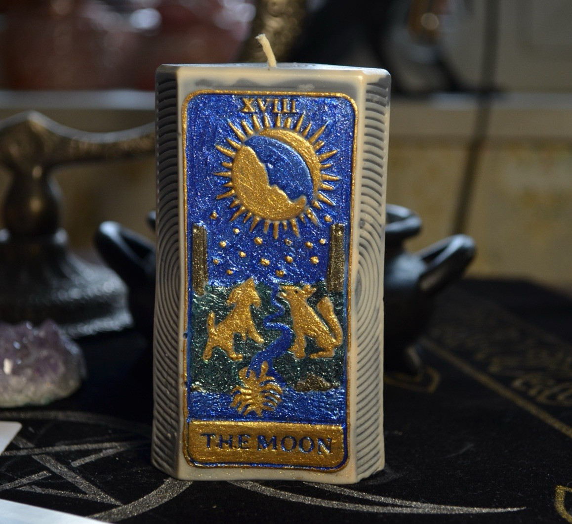 Esoteric Tarot Candle Set Sun XIX & Moon XVIII Light Shadow Balance Ritual Decor