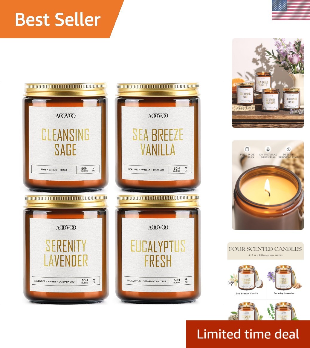 100% Soy Wax Candle Set – 36 oz Elegance with Lavender/Sage/Vanilla/Eucalyptus