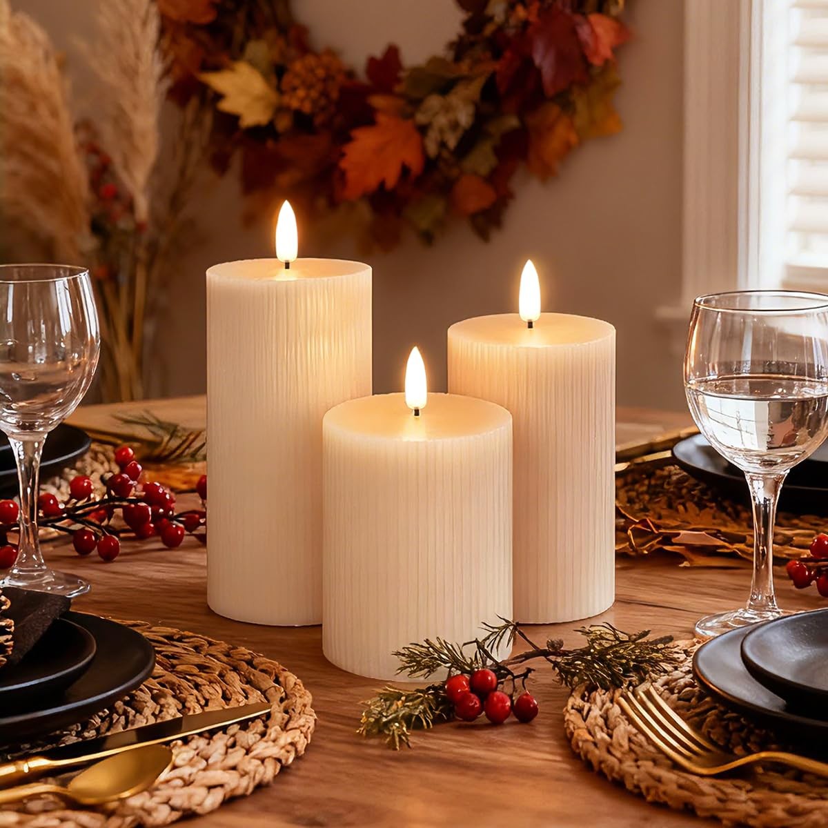 Flameless LED Pillar Candles Set of 3 – Rechargeable Real Wax with Remote